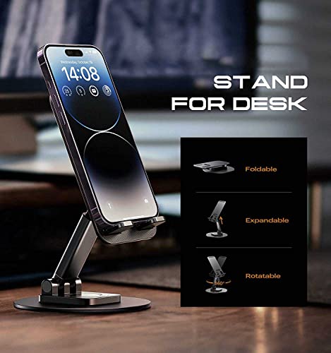 Mobile Phone Stand 360° Rotation Height and Angle Adjustable Cell Phone Stand for Desk Office Foldable Desktop Phone Holder for Smartphone 4-10'' Tablet Holder