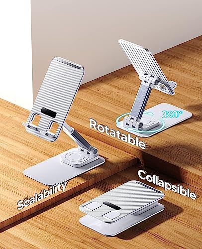 Mobile Phone Stand 360° Rotation Height and Angle Adjustable Cell Phone Stand for Desk Office Foldable Desktop Phone Holder for Smartphone 4-10'' Tablet Holder