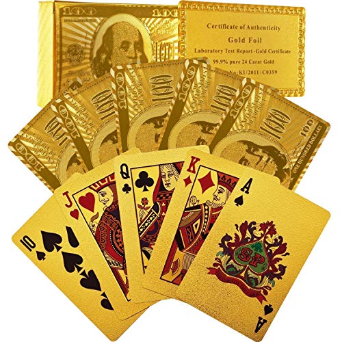 Gold Plated Poker Playing Cards, Classic PVC Poker Table Cards Golden Taash for Adults, Pack of 52 Cards & 2 Jokers