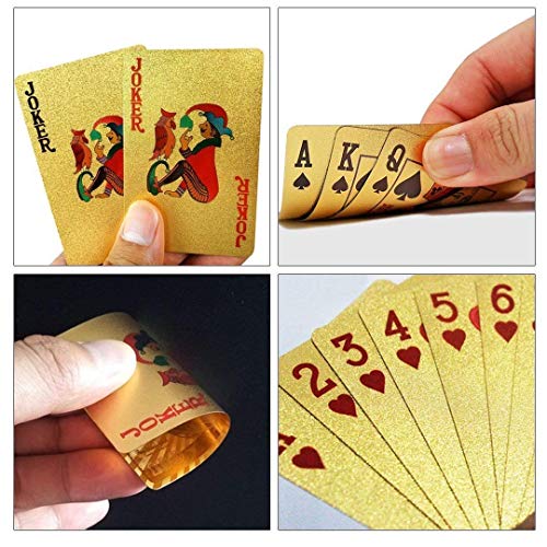 Gold Plated Poker Playing Cards, Classic PVC Poker Table Cards Golden Taash for Adults, Pack of 52 Cards & 2 Jokers