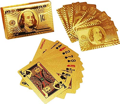 Gold Plated Poker Playing Cards, Classic PVC Poker Table Cards Golden Taash for Adults, Pack of 52 Cards & 2 Jokers