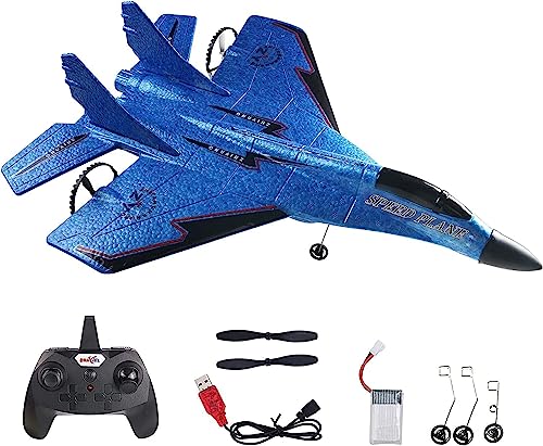 2.4GHz 2CH Remote Control Airplane RC Glider for Beginner Adult Kids, Easy to Fly EPP Foam RC Aircraft Fighter with LED Light Aeroplane