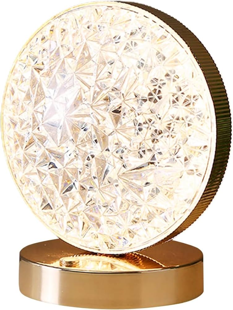 Touch Lamp Crystal Diamond design with 3 in 1 dimmable lights Rechargable with Golden Base