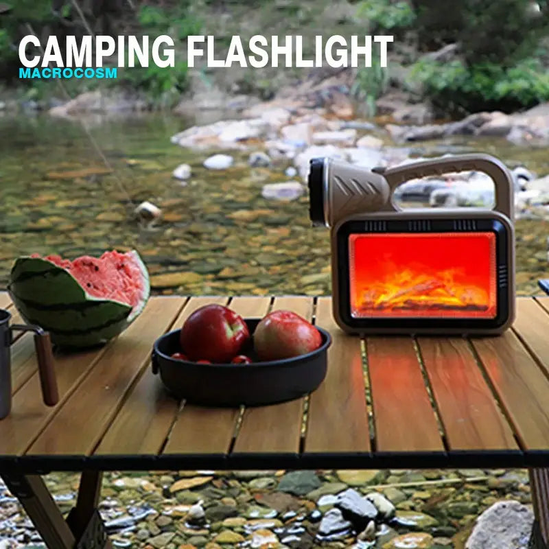 Solar LED Flashlight YD2208, Flame Hand Lamp, Multi-function Working Searching Light, USB Charging Outdoor Atmosphere Camping Lamp Simulated Flame