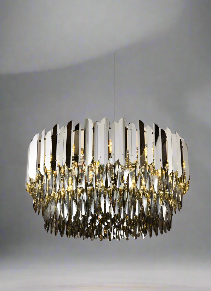 Brushed Nickel Silver Cut Plate Chandeliers | Modern Round Chandelier | Series 3381